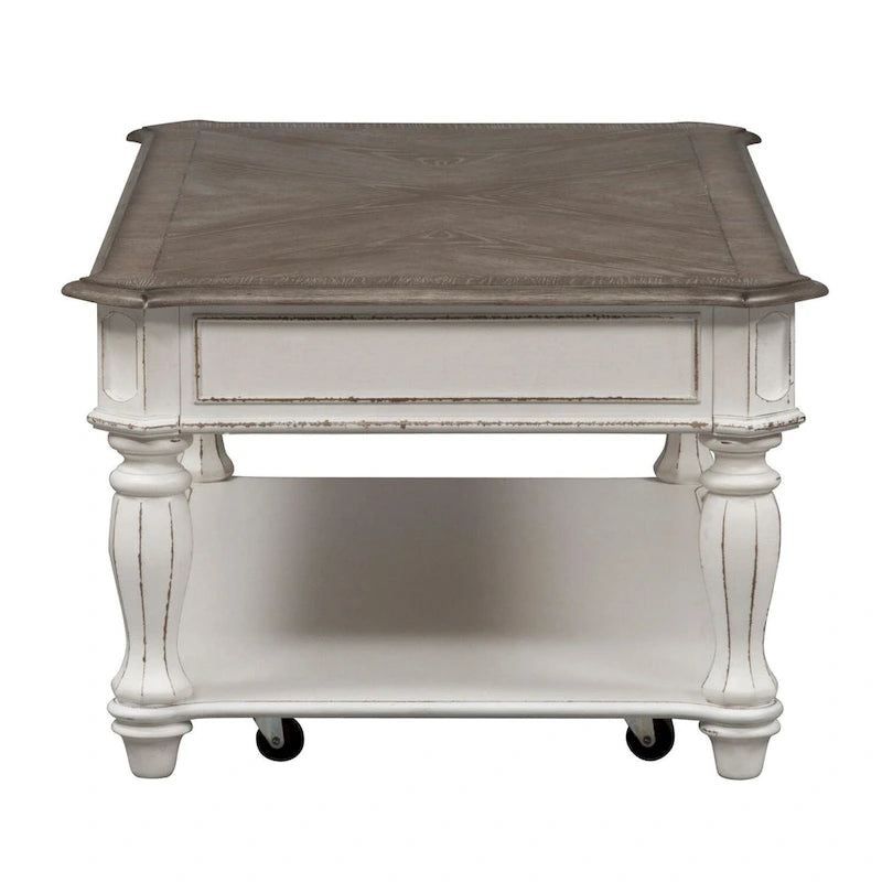Table basse rectangulaire blanc antique — Table basse de salon