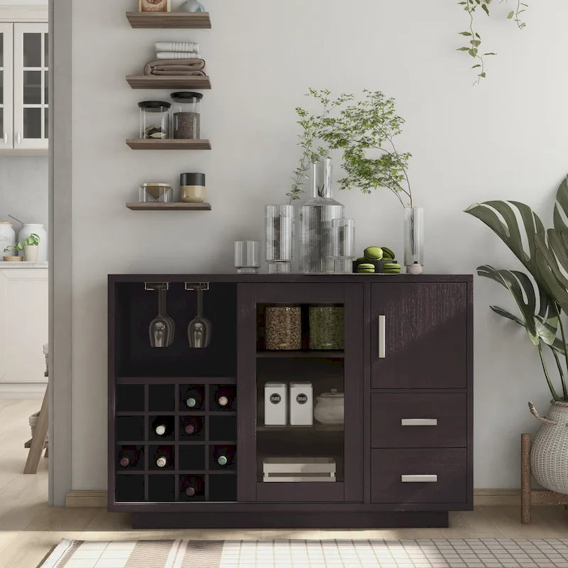 Buffet de salle à manger moderne en bois avec étagères et tiroirs de rangement — Meuble de cuisine