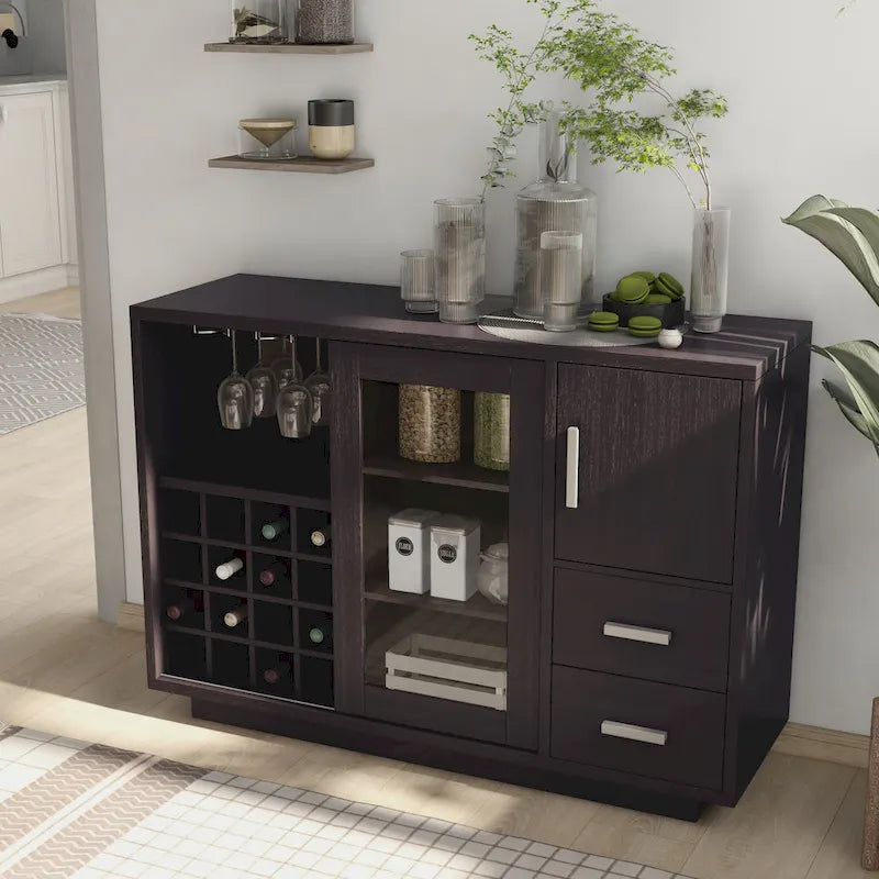 Buffet de salle à manger moderne en bois avec étagères et tiroirs de rangement — Meuble de cuisine