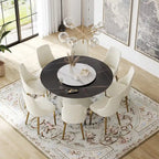 Table à manger ronde moderne de 150 cm pour 8 personnes — Plateau en pierre frittée noire avec plateau tournant