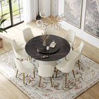 Table à manger ronde moderne de 150 cm pour 8 personnes — Plateau en pierre frittée noire avec plateau tournant