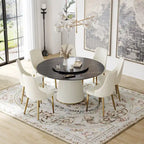 Table à manger ronde moderne de 150 cm pour 8 personnes — Plateau en pierre frittée noire avec plateau tournant