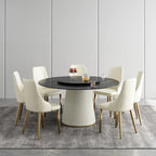 Table à manger ronde moderne de 150 cm pour 8 personnes — Plateau en pierre frittée noire avec plateau tournant