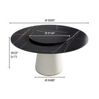 Table à manger ronde moderne de 150 cm pour 8 personnes — Plateau en pierre frittée noire avec plateau tournant