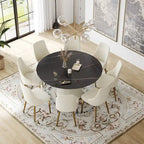 Table à manger ronde moderne de 150 cm pour 8 personnes — Plateau en pierre frittée noire avec plateau tournant