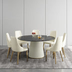 Table à manger ronde moderne de 150 cm pour 8 personnes — Plateau en pierre frittée noire avec plateau tournant