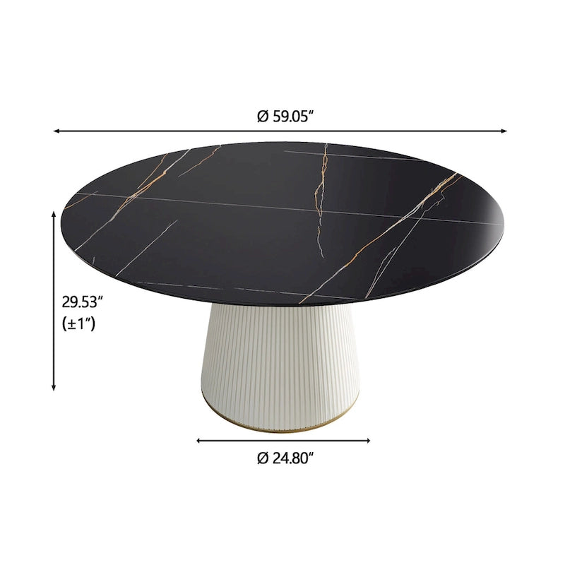 Table à manger ronde moderne de 150 cm pour 8 personnes — Plateau en pierre frittée noire avec plateau tournant