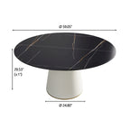 Table à manger ronde moderne de 150 cm pour 8 personnes — Plateau en pierre frittée noire avec plateau tournant