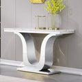 Console de luxe blanche de 50 po avec base en U en acier inoxydable — Table d'entrée et de canapé
