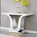 Console de luxe blanche de 50 po avec base en U en acier inoxydable — Table d'entrée et de canapé