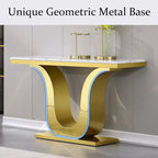 Console de luxe blanche de 50 po avec base en U en acier inoxydable — Table d'entrée et de canapé