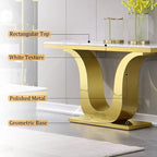 Console de luxe blanche de 50 po avec base en U en acier inoxydable — Table d'entrée et de canapé