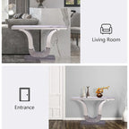 Console de luxe blanche de 50 po avec base en U en acier inoxydable — Table d'entrée et de canapé