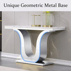 Console de luxe blanche de 50 po avec base en U en acier inoxydable — Table d'entrée et de canapé