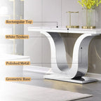 Console de luxe blanche de 50 po avec base en U en acier inoxydable — Table d'entrée et de canapé