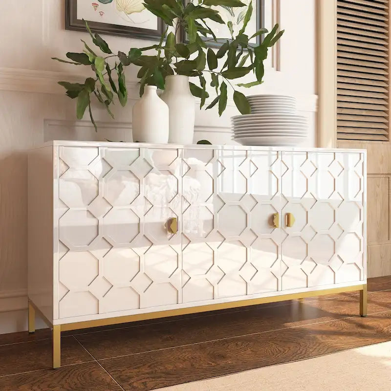 Buffet/Armoire d'appoint multimédia brillante à 3 portes — Salon moderne