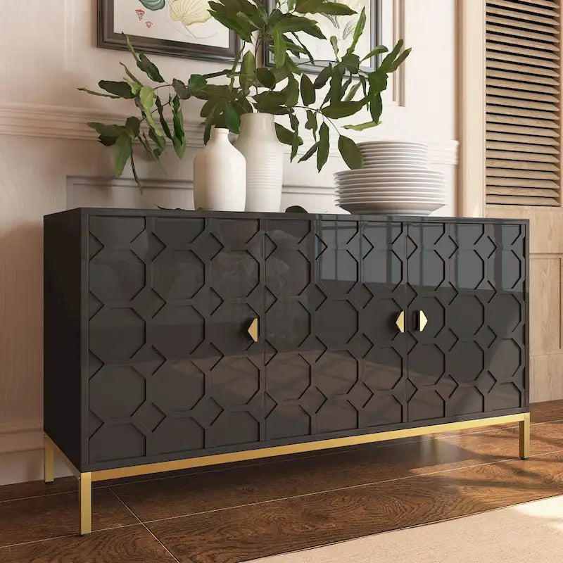 Buffet/Armoire d'appoint multimédia brillante à 3 portes — Salon moderne