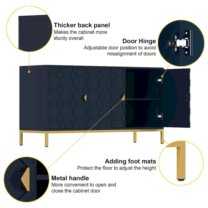 Buffet/Armoire d'appoint multimédia brillante à 3 portes — Salon moderne