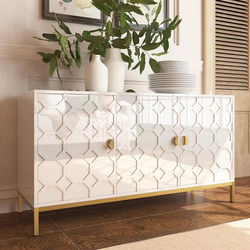 Buffet/Armoire d'appoint multimédia brillante à 3 portes — Salon moderne