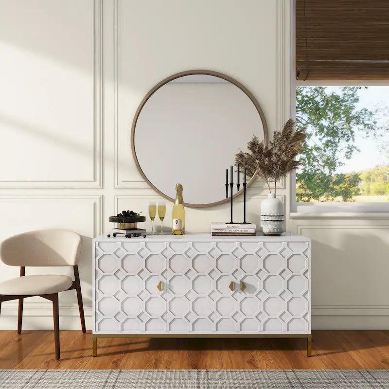 Buffet/Armoire d'appoint multimédia brillante à 3 portes — Salon moderne