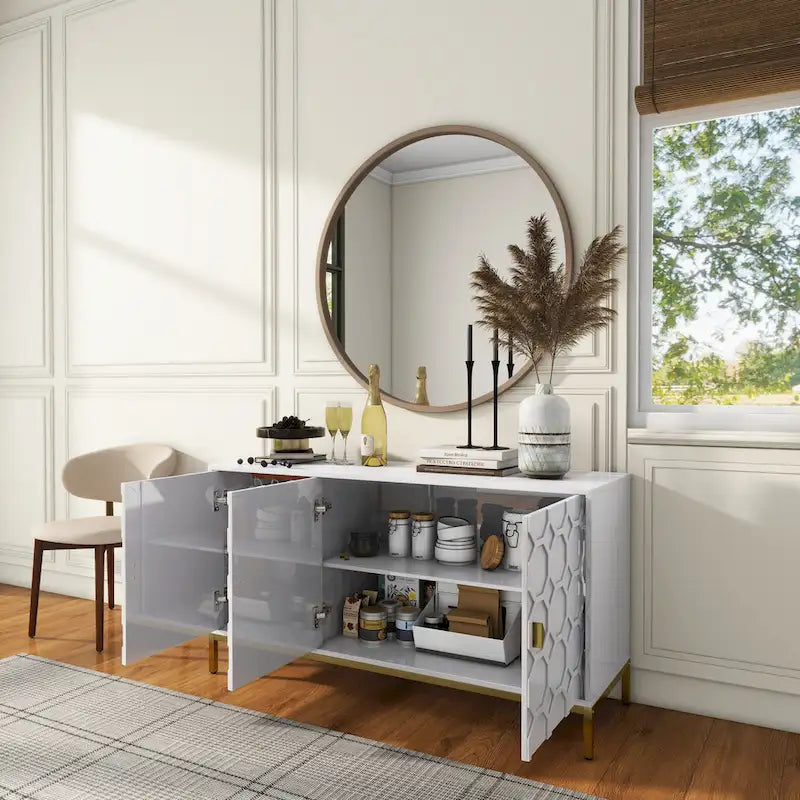 Buffet/Armoire d'appoint multimédia brillante à 3 portes — Salon moderne