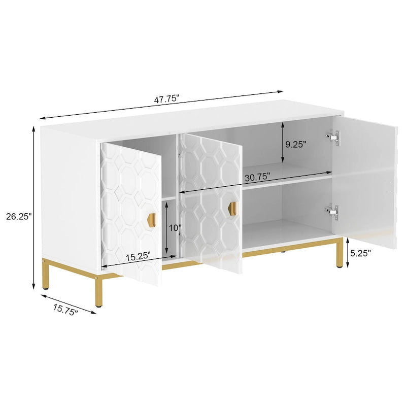 Buffet/Armoire d'appoint multimédia brillante à 3 portes — Salon moderne