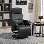 Fauteuil inclinable en cuir PU avec repose-pieds, dossier réglable à 135° et base pivotante en bois