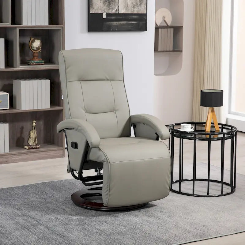 Fauteuil inclinable en cuir PU avec repose-pieds, dossier réglable à 135° et base pivotante en bois