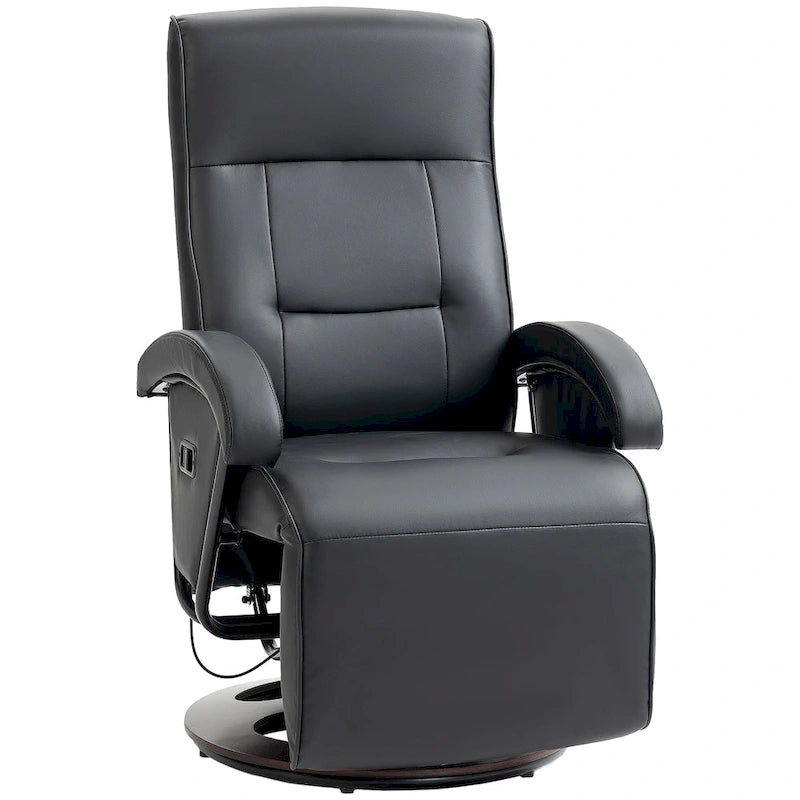 Fauteuil inclinable en cuir PU avec repose-pieds, dossier réglable à 135° et base pivotante en bois
