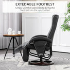 Fauteuil inclinable en cuir PU avec repose-pieds, dossier réglable à 135° et base pivotante en bois