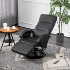 Fauteuil inclinable en cuir PU avec repose-pieds, dossier réglable à 135° et base pivotante en bois