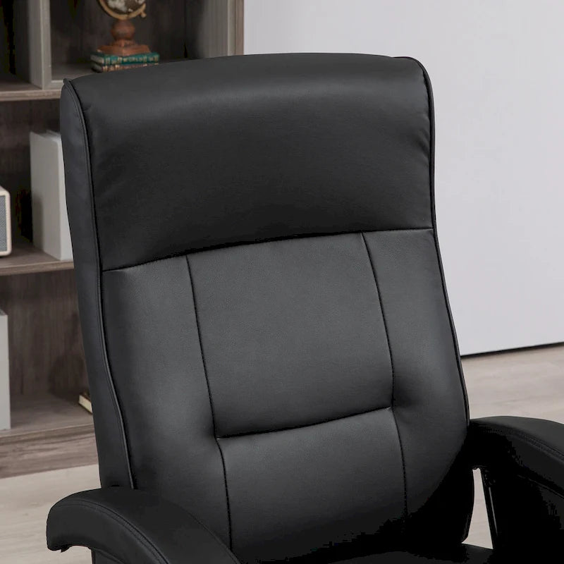 Fauteuil inclinable en cuir PU avec repose-pieds, dossier réglable à 135° et base pivotante en bois