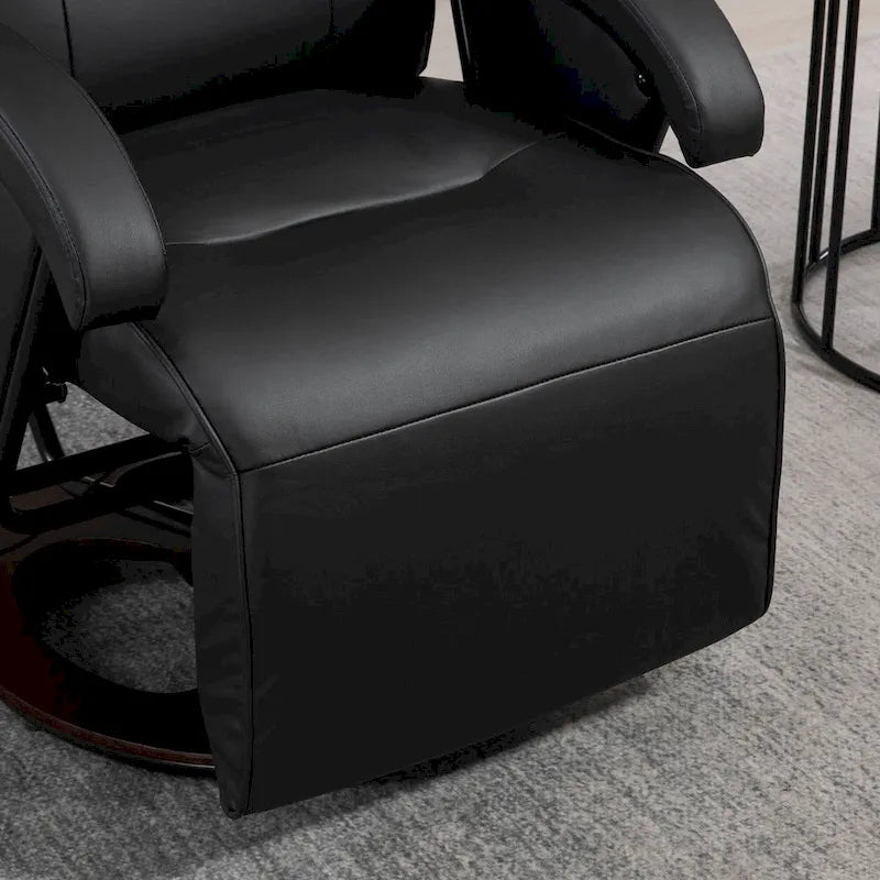 Fauteuil inclinable en cuir PU avec repose-pieds, dossier réglable à 135° et base pivotante en bois