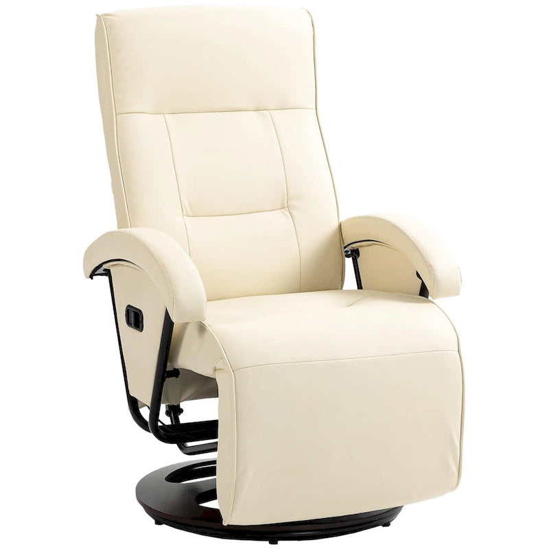 Fauteuil inclinable en cuir PU avec repose-pieds, dossier réglable à 135° et base pivotante en bois