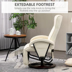 Fauteuil inclinable en cuir PU avec repose-pieds, dossier réglable à 135° et base pivotante en bois