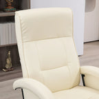 Fauteuil inclinable en cuir PU avec repose-pieds, dossier réglable à 135° et base pivotante en bois