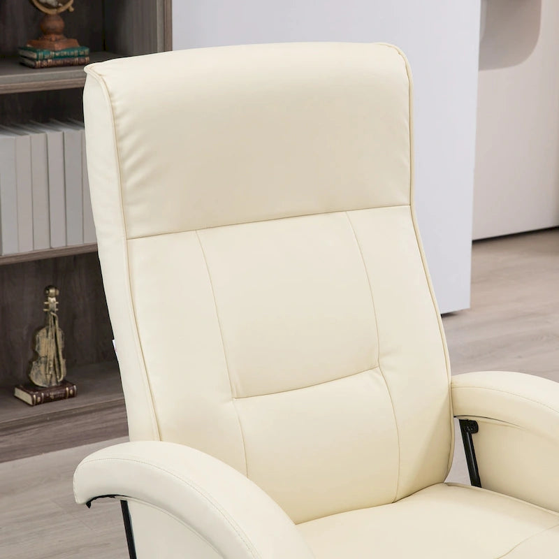 Fauteuil inclinable en cuir PU avec repose-pieds, dossier réglable à 135° et base pivotante en bois