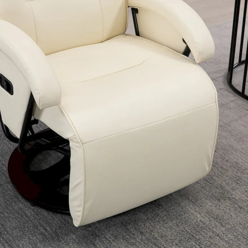 Fauteuil inclinable en cuir PU avec repose-pieds, dossier réglable à 135° et base pivotante en bois