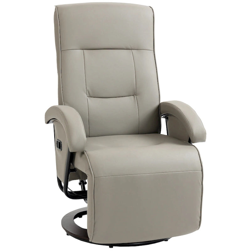 Fauteuil inclinable en cuir PU avec repose-pieds, dossier réglable à 135° et base pivotante en bois