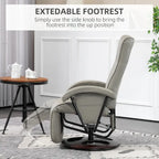 Fauteuil inclinable en cuir PU avec repose-pieds, dossier réglable à 135° et base pivotante en bois