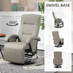 Fauteuil inclinable en cuir PU avec repose-pieds, dossier réglable à 135° et base pivotante en bois