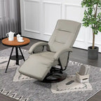 Fauteuil inclinable en cuir PU avec repose-pieds, dossier réglable à 135° et base pivotante en bois