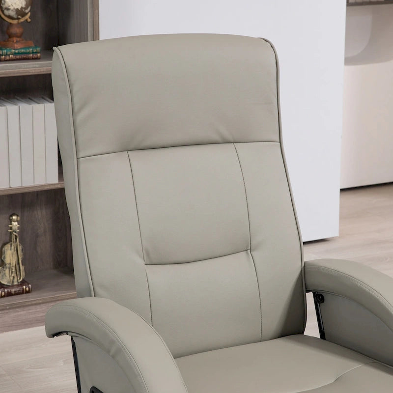 Fauteuil inclinable en cuir PU avec repose-pieds, dossier réglable à 135° et base pivotante en bois