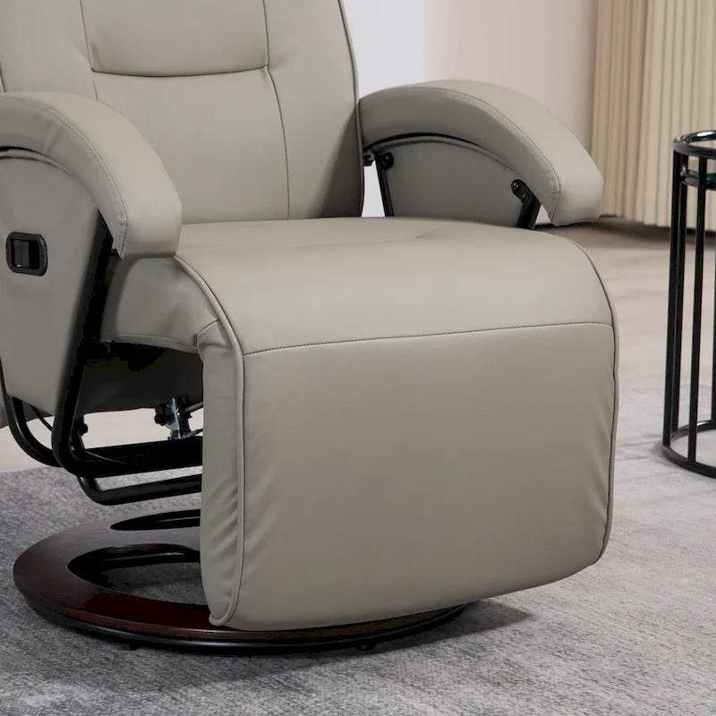 Fauteuil inclinable en cuir PU avec repose-pieds, dossier réglable à 135° et base pivotante en bois