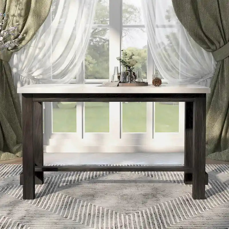 Table à manger rustique hauteur comptoir en véritable marbre avec 4 chaises rembourrées