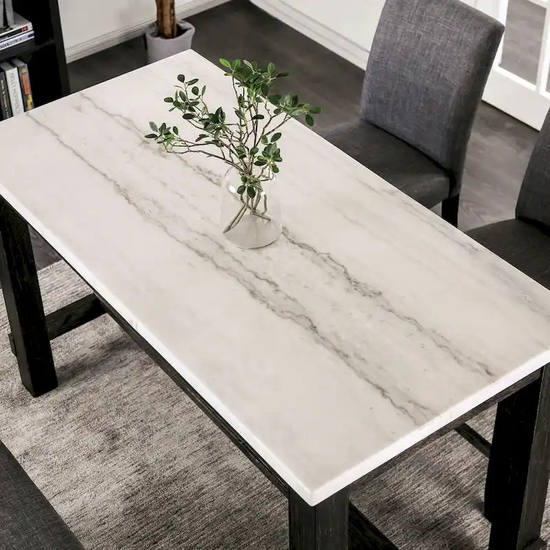 Table à manger rustique hauteur comptoir en véritable marbre avec 4 chaises rembourrées