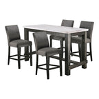 Table à manger rustique hauteur comptoir en véritable marbre avec 4 chaises rembourrées