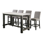 Table à manger rustique hauteur comptoir en véritable marbre avec 4 chaises rembourrées