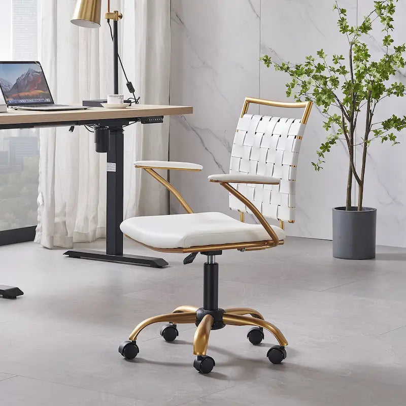 Chaise de bureau dorée avec coussin décoratif – Fauteuil d'appoint glamour