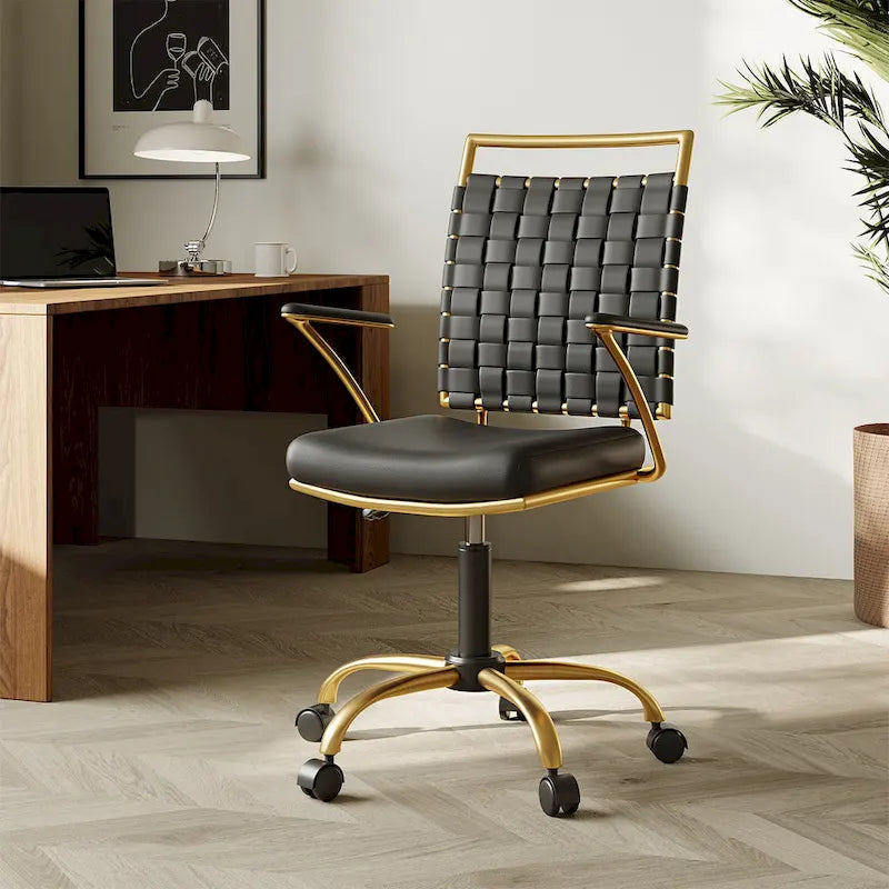 Chaise de bureau dorée avec coussin décoratif – Fauteuil d'appoint glamour